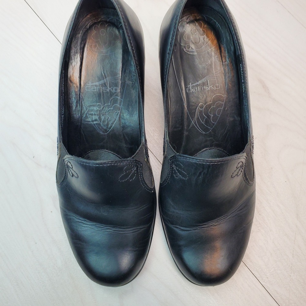 Dansko Black Leather Slip On Block‎ Heel Loafers Women Size 38 - Picture 4 of 16